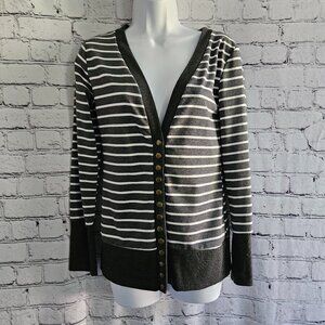 Women's Gray & White Striped Button Up Cardigan, size Small (S)